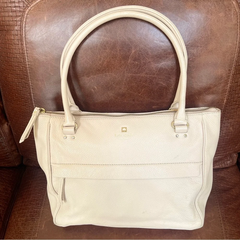 kate spade New York Cream Leather Tote Bag